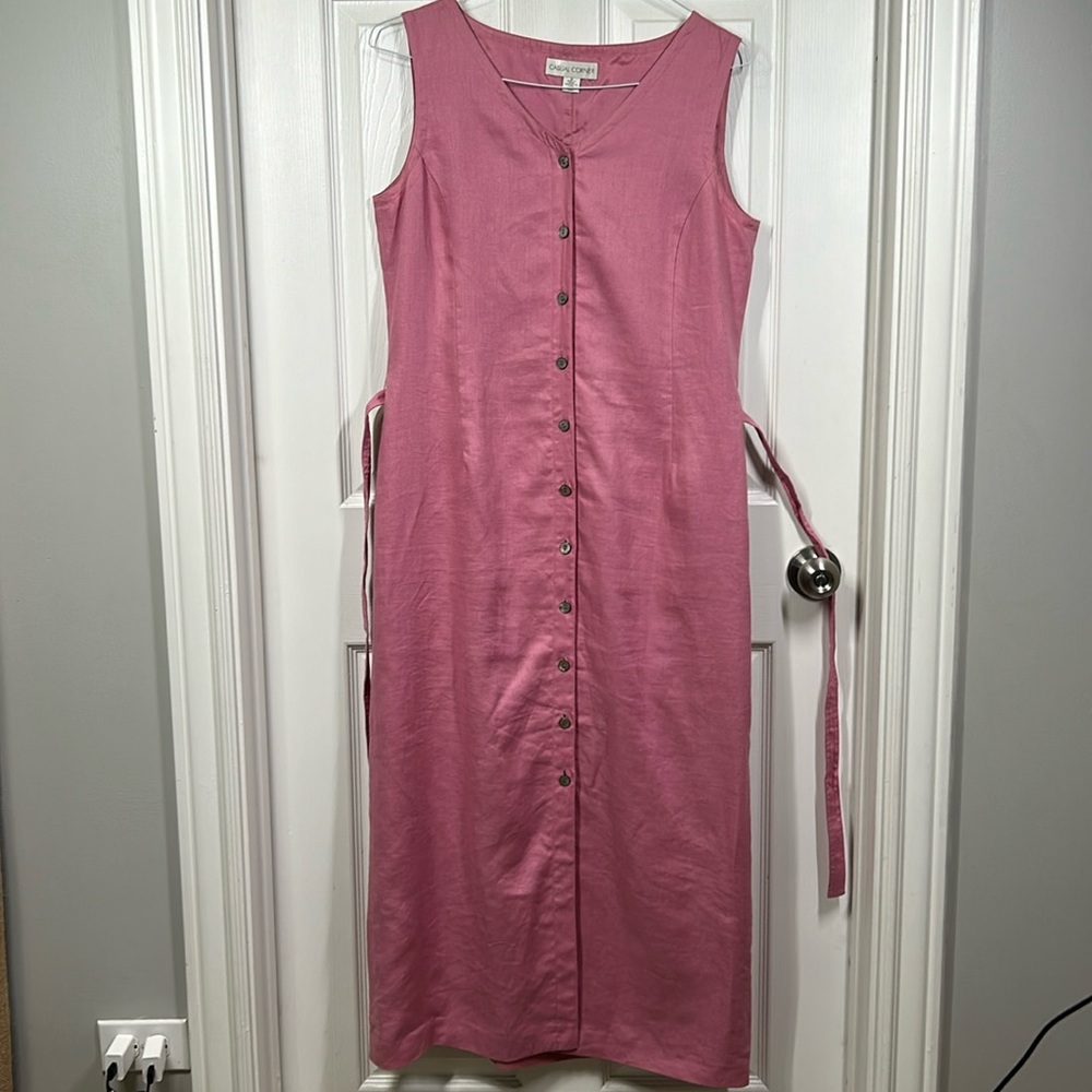 Casual Corner Size 10 Sleeveless Button Down Linen Dress - Picture 3 of 9